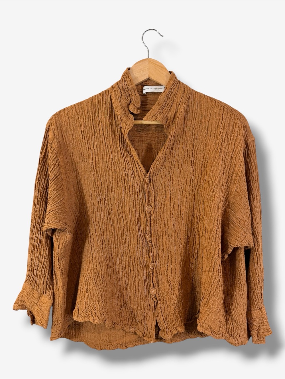 Faithfull the Brand Brown Crinkle Linen Blend Oversized Button Down Shirt US 6